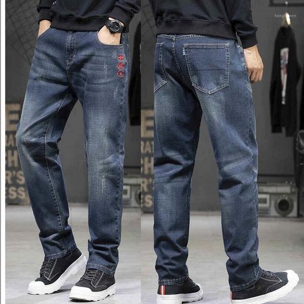 

men's jeans classic style business casual advanced stretch denim trousers feet pants male baggy plus size 30-46, Blue