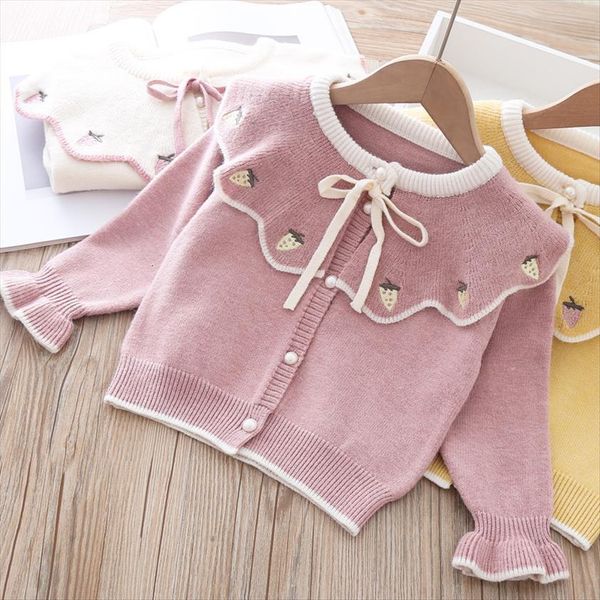 

spring kid girls thin sweater coat baby strawberry cardigan coats autumn childrens knitting long sleeve top, Blue;gray