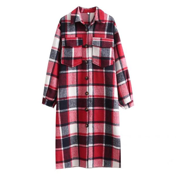 

women's wool & blends willshela women fashion plaid long coat single-breasted lapel collar sleeves vintage woman winter oversized jacke, Black