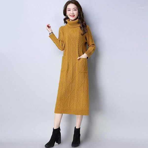 

women's sweaters long sweater dress fashion women knitted dresses elegant turtleneck knitting pullover winter, White;black