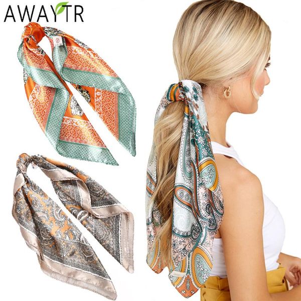 

hair accessories awaytr square silk scarf 60*60cm headband hairbands hoop for women girl lady head neck satin handkerchief