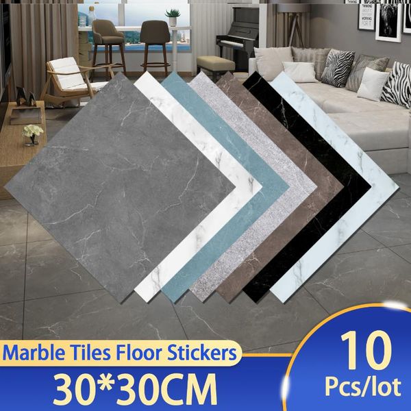 

wall stickers 10pcs sticker self adhesive waterproof pvc tiles floor marble bathroom living room bedroom ground thick wallpapers
