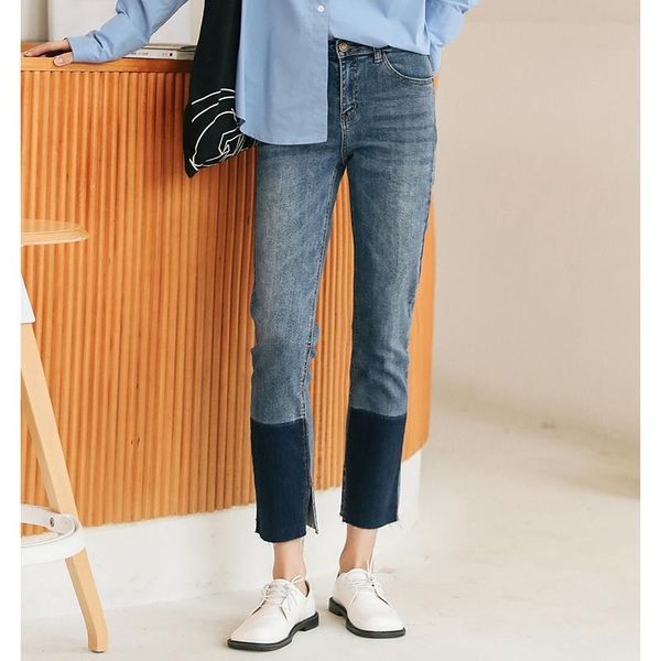 

women's jeans cotton denim women 2021 spring contrasting color stretch pants capri-pants casual ankle length 662e, Blue