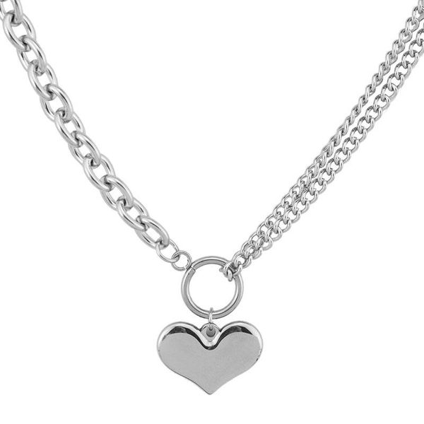 

pendant necklaces wowtiger heart punk stainless steel waterproof splicing chain for women and men necklace jewelry gifts, Silver
