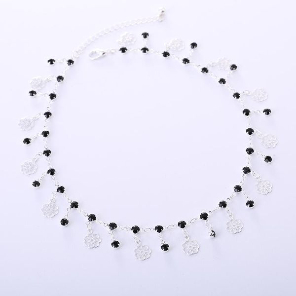 

pendant necklaces fomalhaut fashion simple flower black gem chain necklace long strip women 2021 jewelry xs-06, Silver