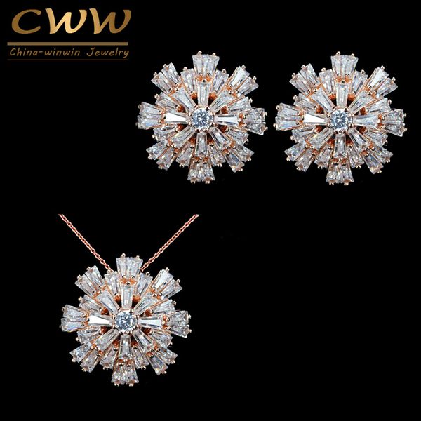 

jewelry sets cwwzircons design vivid flower ladies rose gold color cubic zirconia paved fashion jewellery for women t181, Black