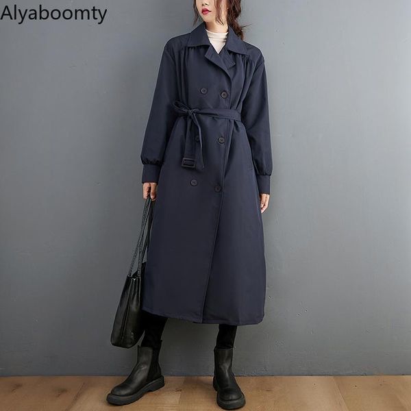 

women's trench coats korean style spring autumn women long turn-down collar oversized solid sashes cardigan long-sleeve elegant lady ou, Tan;black