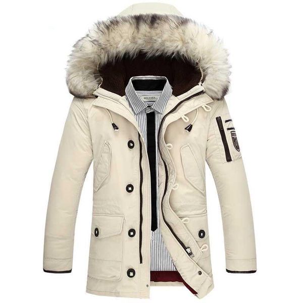 

white duck down jacket men winter warm long thick male overcoat faux fur windproof coat, Black