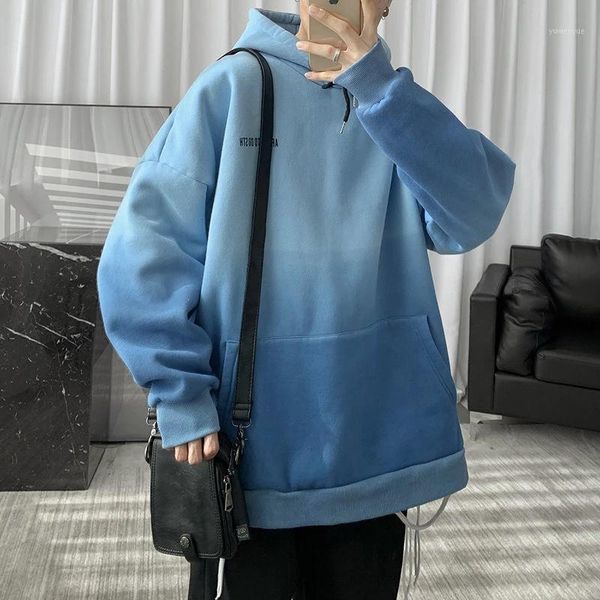 

men's hoodies & sweatshirts gradient harajuku hoodie japanese streetwear cotton all-match oversized high street hip-hop trendy sweatshi, Black