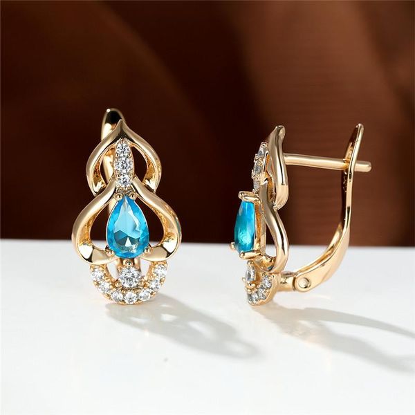 

hoop & huggie cute water drop rainbow zircon earrings rose gold color engagement vintage hollow heart for women jewelry, Golden;silver