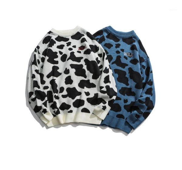 

autumn and winter spotted trend loose sweater women's sweaters, White;black