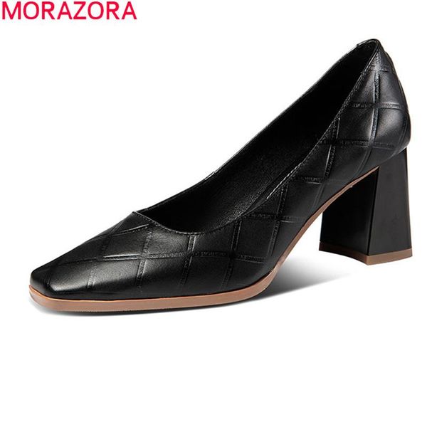 

dress shoes morazora 2021 arrival women pumps summer shallow high heels genuine leather simple party black apricot