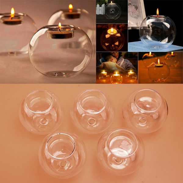

candle holders 5pcs 8cm clear glass tea light holder ball shape candlestick wedding party ktv bar church decoration bauble