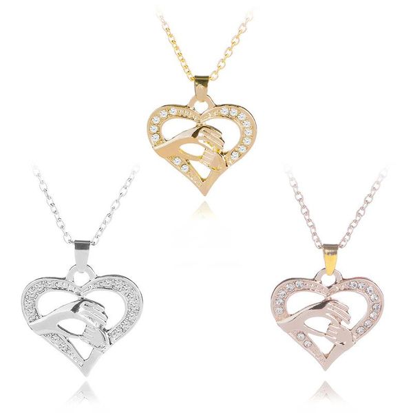 

pendant necklaces mother's day fashion all-match heart holding hands love necklace clavicle chain, Silver