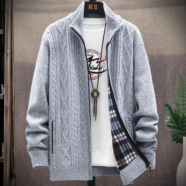 

men's sweaters 2021 winter menswear cardigan sweater with velvet thick collar fashion leisure coat to keep warm jacket, White;black