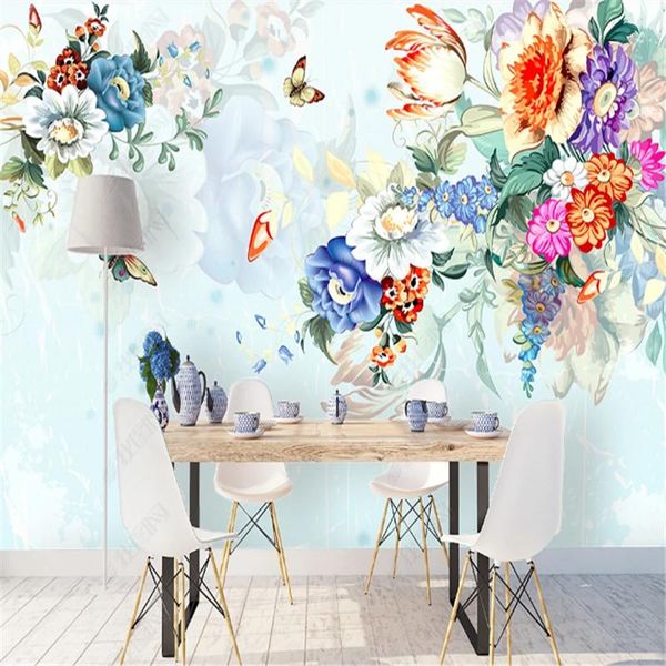 

wallpapers hand painted european style fresh flowers indoor wallpaper for living room sofa tv background wall papers home decor mural
