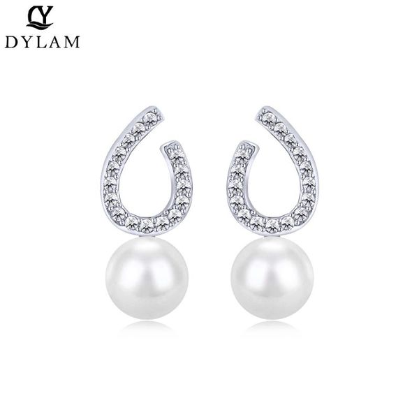 

stud dylam pearl earrings 925 sterling silver 5a zircon classic fashion jewellery for women gold, Golden;silver