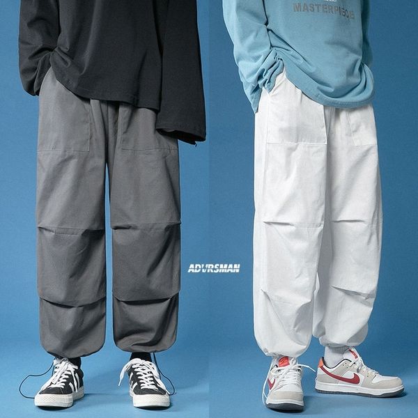 

men's pants spring cotton casual fashion solid color wide-leg men streetwear korean hip-hop straight mens trousers 3i95, Black