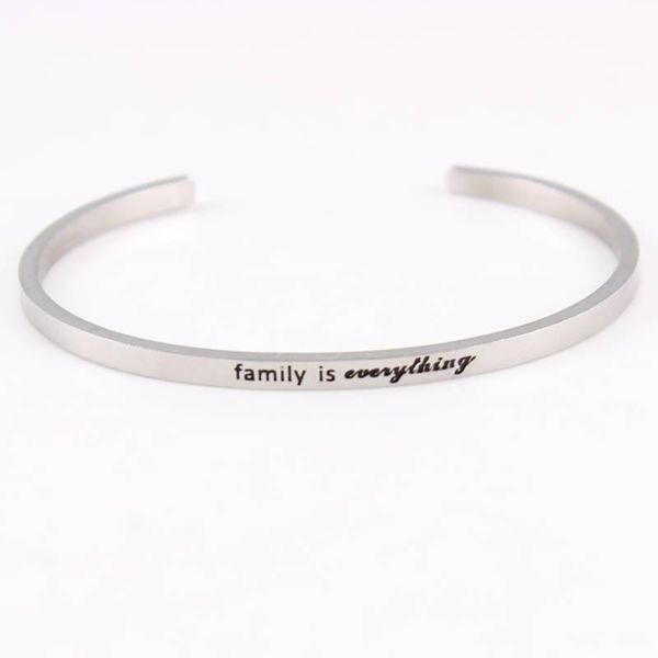 

other bracelets family is everything stainless steel bangle engraved positive inspirational quote open cuff mantra bracelet for women, Golden;silver