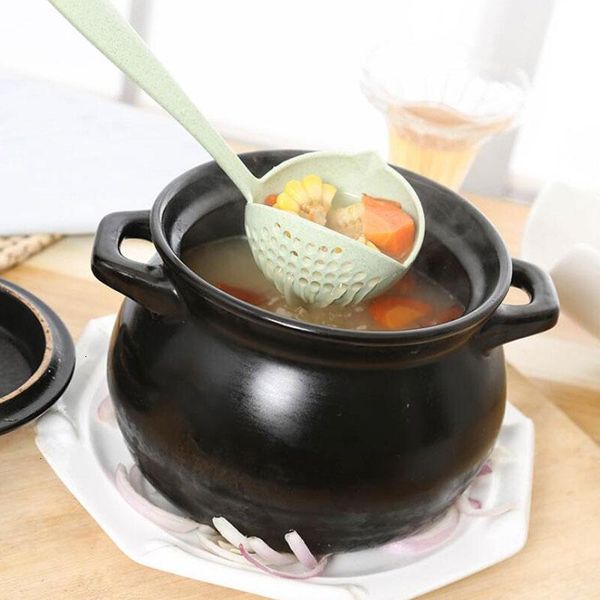 

spoons 2 in 1 wheat straw soup spoon long handle porridge with filter rice ladle dinnerware tableware kitchen colander tools