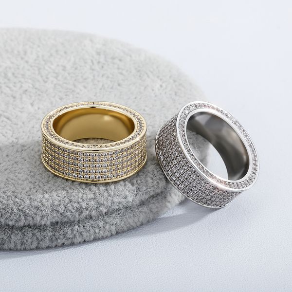 

mens hip hop rings 5 rows cz ring iced full micro pave cubic zirconia ring simple fashion jewelry 18k white gold, Silver