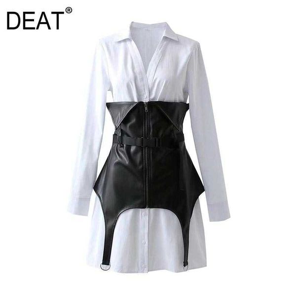 

[deat] summer fashion single-breasted solid color sashes long sleeve turn-down collar personality women shirt 13q358 210527, White