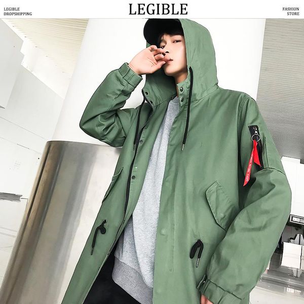 

men's trench coats legible long jacket mens spring autumn korean loose casual men windbreaker solid coat for, Tan;black