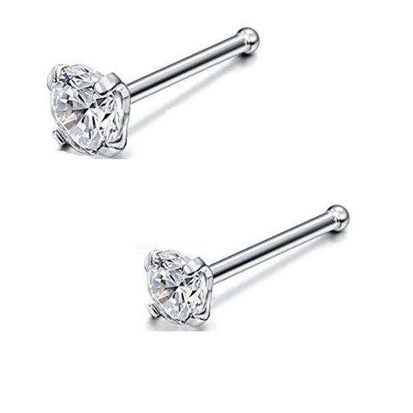 

20g zircon crystal 316l surgical steel bone stud ring nose piercing jewelry, Silver