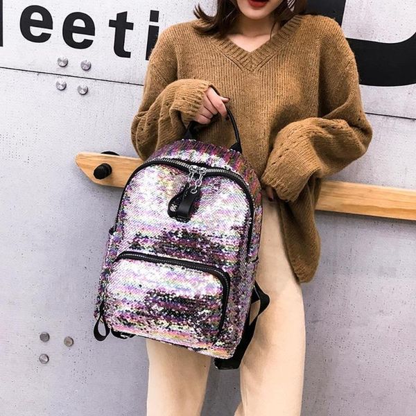 

outdoor bags glitter women sequins backpack fashion travel shoulder shiny school for teenage girls 2021 rucksack