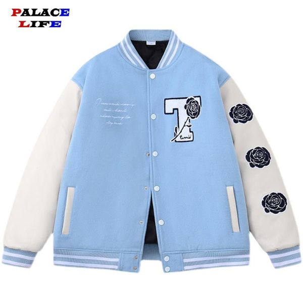 

men's jackets 2021 spring&autumn rose embroidery baseball jacket men women's coat couple bomber boyfriend style varsity street, Black;brown