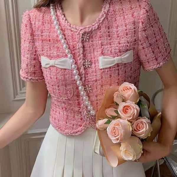 

women's jackets runway fall vintage pearl bead buttons woolen tweed jacket short coats outerwear casacos blouse, Black;brown