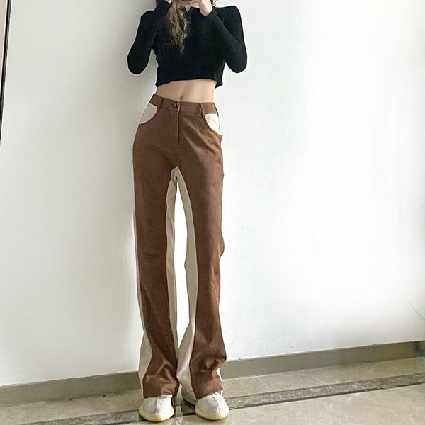 

women's pants & capris women 2021 summer brown high waist straight pant y2k aesthetic 90s casual female trousers fashion vintage sweatp, Black;white