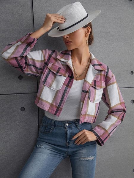 

plaid flap pocket crop overcoat w3wq#, Black