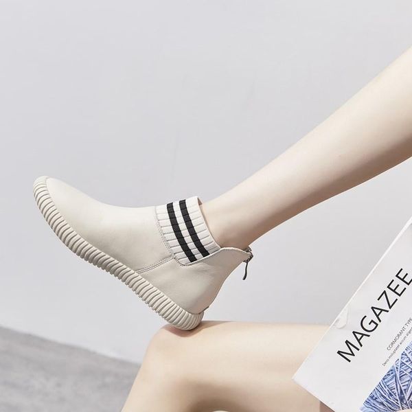 

boots allbitefo size 35-40 soft sole split leather comfortable female high student shoes pure white fashion women heel 2cm, Black