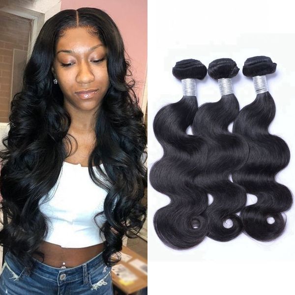 

3 4 bundles body wave weave extensions 1b peruvian non remy human hair wefts for women, Black
