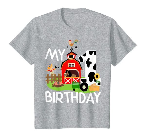 

kids 1st birthday shirt farm tractor pig horse cow chicken cat, White;black