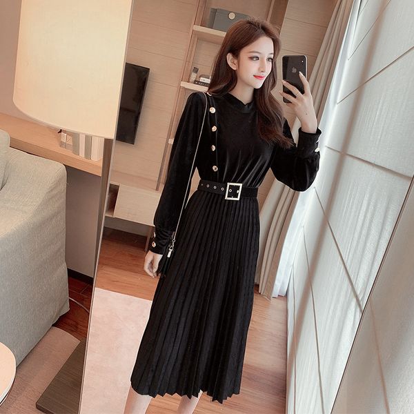

new arrival fashion thick warm formal temperamental office lady elegant vintage cute long a-line dress 1jan, White;black