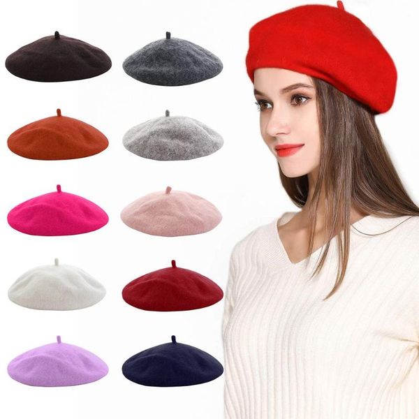 

beanies female hat wool vintage beret warm winter dome cap painter flat