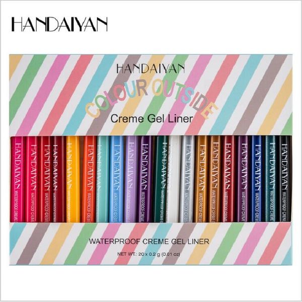 

handaiyan 20 colors/lot gel eyeliner pencil kit makeup colored eye liner cream pen easy to wear waterproof white yellow cosmetic