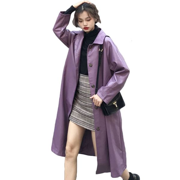 

women's leather & faux purple jacket female new autumn loose casual long pu coat women slim locomotive ns2051 6ela, Black