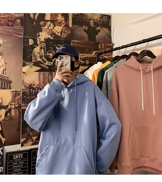

2021 new men's fashion solid color hoodie loose spring and autumn coat fall comfortable kp5e, Black