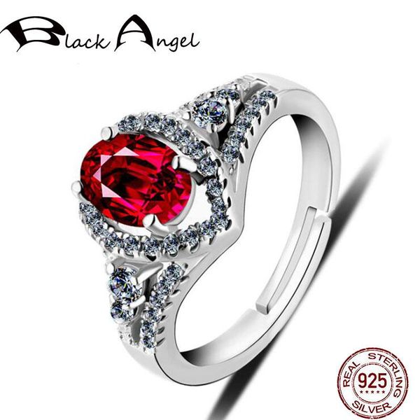 

cluster rings authentic 925 sterling silver princess heart paved cz red stone adjustable female luxurious fine jewelry wedding ring, Golden;silver