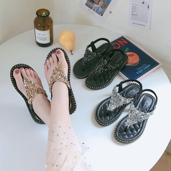 

rhinestone ladies sandals woman pinch bling womens sandals new summer shoes leather girls shoes plus size 40, Black