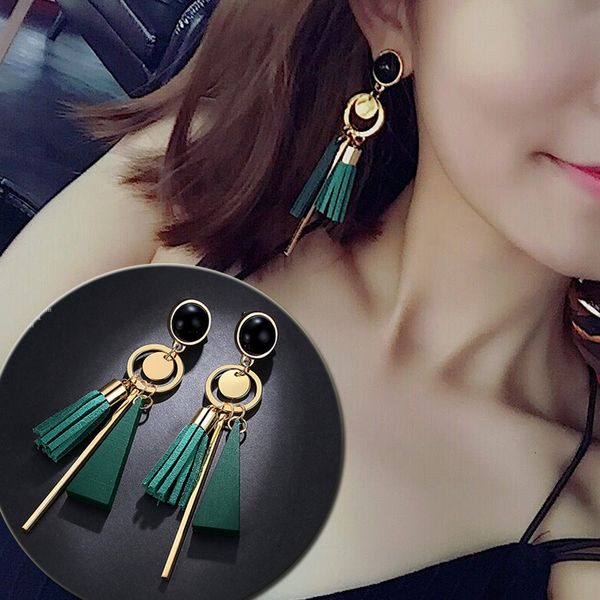 

fashion temperament long electroplated alloy pendant personalized earrings triangle wood tassel earrings, Golden