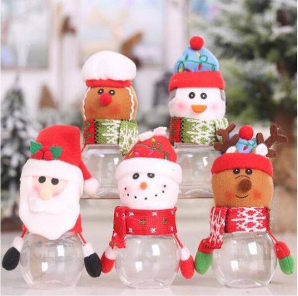 Weihnachten Süßigkeiten Box hängen Hand Kinder kreative Geschenkideen transparent Kinder Kunststoff Puppe Glas Aufbewahrungsflasche Santa Tasche süße Neujahr Home Party Dekorationen NQO11