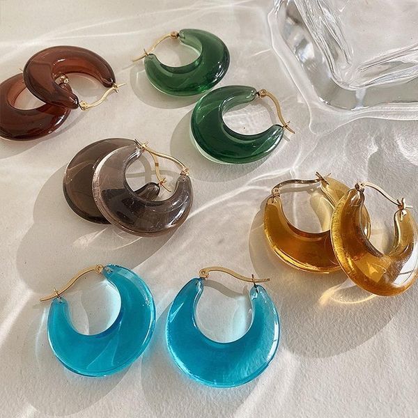 

hoop & huggie vintage colorful clear resin earrings for women simple fashion piercing earring korean design jewelry, Golden;silver
