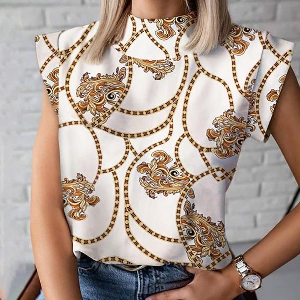 

women's t-shirt western style spring summer fashion casual loose simple hipster designer printing stand-up collar, White