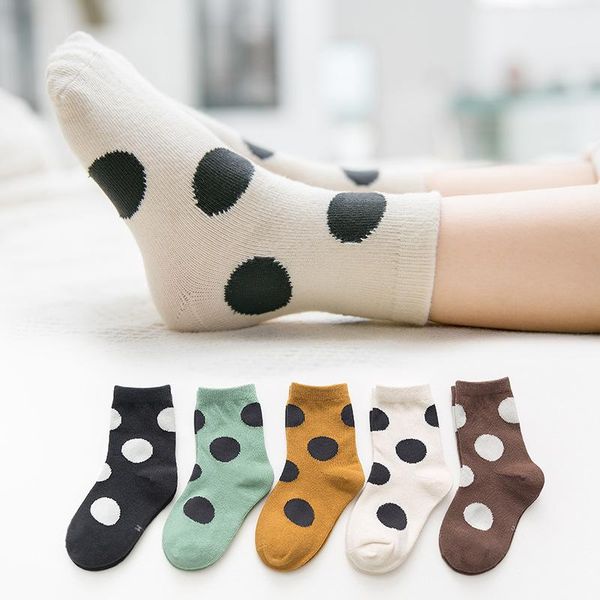 

socks 5 pairs boys girls big dot fashion children cotton soft warm for autumn winter infant toddler baby kids 1-8years, Pink;yellow