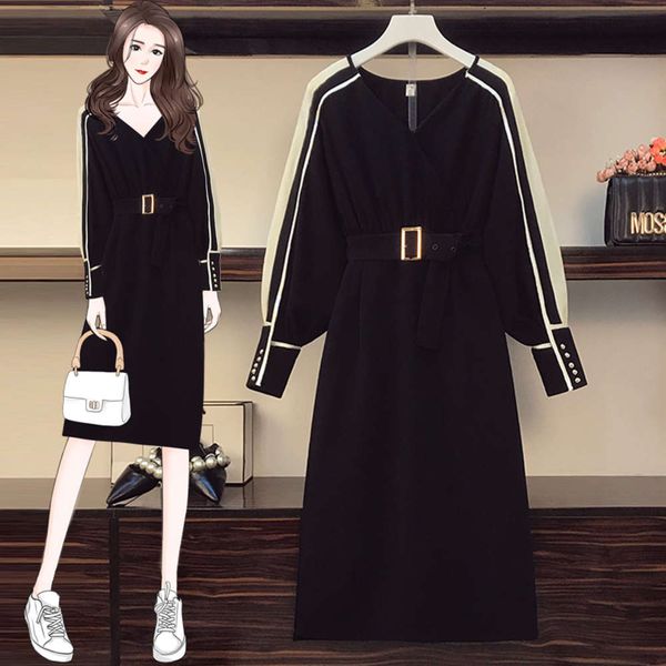 

early spring 2021 new large size women's fat sister french hepburn style age reducing dress, Black;gray