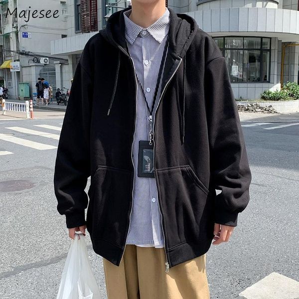 

men's jackets men hooded solid zipper loose large-size 3xl simple students kpop all-match streetwear fashion daily harajuku mens coats, Black;brown